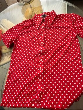 Spiegel Red Polka Dot Button-Up Blouse